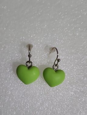 Hand Crafted Lime Green Heart Drop Earrings